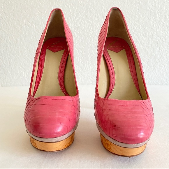 brian atwood snakeskin platform pumps pink orange - Picture 5 of 11